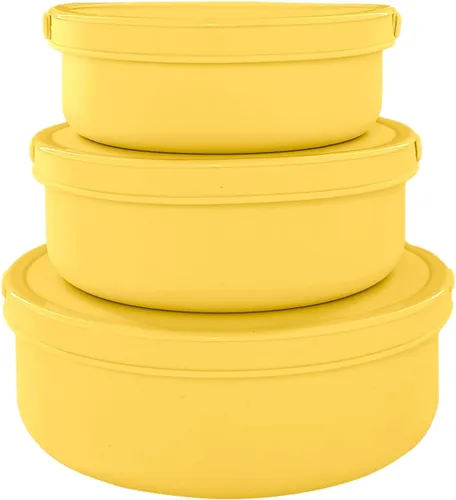 Juego de 3 contenedores de almacenamiento de alimentos de silicona, recipientes de almuerzo Bento reutilizables con tapas (17oz, 25oz, 42oz) aptos