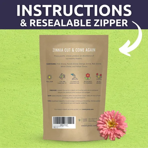 Miniatura 6 de Zinnia Cut & Come Again Mix - Bolsa a granel de 1 libra - 60,000 semillas de flores para plantar - Zinnia elegans