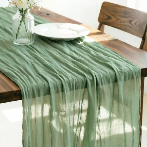 LINXTAR Camino de mesa de gasa verde salvia de 160 pulgadas, 14 pies, gasa de verano, bohemio, camino de mesa para boda, fiesta de té, baby shower,