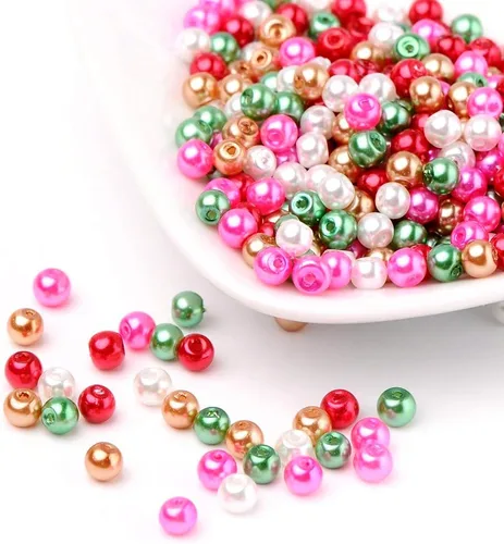 Miniatura 8 de Pandahall - 400 cuentas de perlas de vidrio perlado brillante de 0.157 pulgadas (0.157 in), cuentas espaciadoras sueltas de vidrio de color mixto