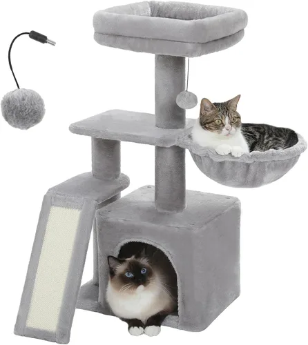 Miniatura 11 de PETEPELA - Árbol para gatos con flores, torre de 32 pulgadas para interiores, condominio para gatos pequeños con rampa de sisal para rascar, hamaca