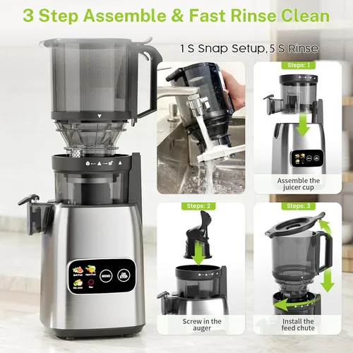 Miniatura 6 de Kndko Máquinas exprimidoras, exprimidor de masticación lenta con canal de alimentación de 5.4 pulgadas de ancho, máquina extractora de jugo