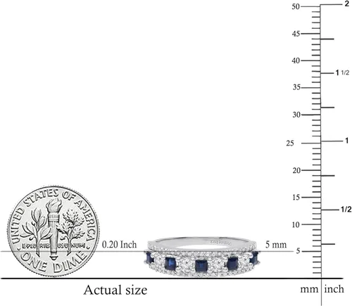 Miniatura 22 de Dazzlingrock Collection Anillo de boda de 9 piedras de zafiro azul princesa y diamante blanco redondo de 0.098 in cada uno en oro de 14 quilates