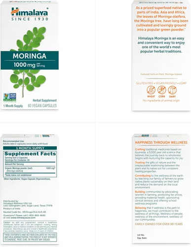 Miniatura 7 de Himalaya Moringa - Suplemento antioxidante de superalimentos a base de hierbas que apoya el bienestar, la vitalidad y el estrés oxidativo, vegano