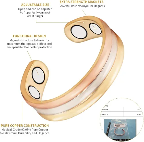 Miniatura 7 de (3 unidades) anillos de cobre magnéticos saludables para artritis para mujeres regalo para mujeres mamá esposa joyería mejor alivio del dolor