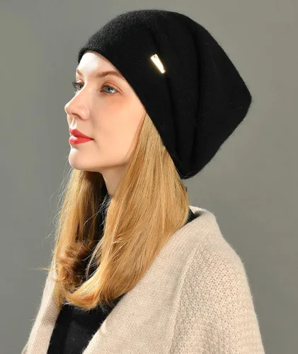 Miniatura 3 de jaxmonoy Gorro de punto holgado de cachemira para mujer para invierno suave cálido lana de punto de calavera