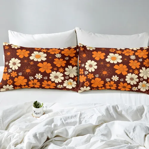 Miniatura 6 de Juego de sábanas para niños de los años 70 con diseño de flores Groovy Flowers, juego de ropa de cama hippie retro con 1 sábana encimera y 1 sábana