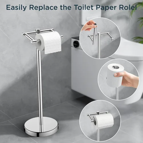 Miniatura 56 de FORIOUS Soporte de pared para papel higiénico, soporte de rollo de papel higiénico de doble poste giratorio de acero inoxidable para baño, Blanco