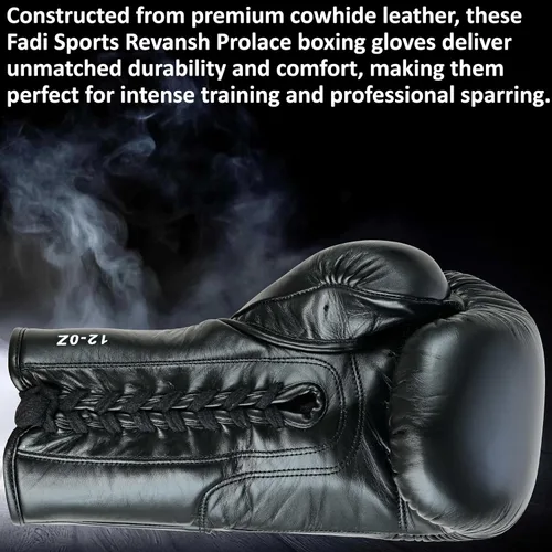 Miniatura 6 de Revansh Prolace - Guantes de boxeo de piel de vacuno, unisex, entrenamiento profesional y sparring, color blanco y negro, tamaños: 12 onzas, 14
