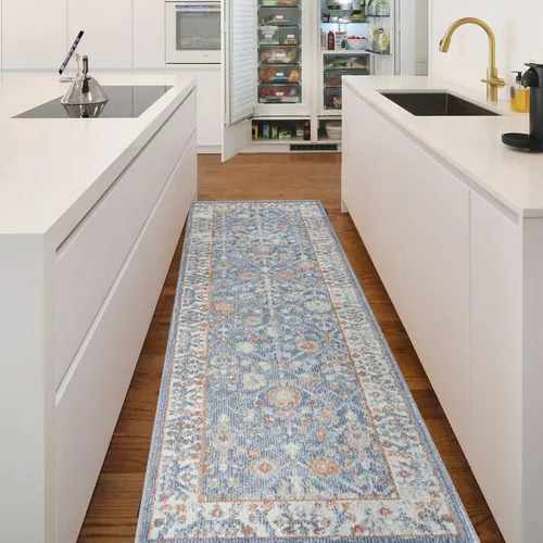 Miniatura 9 de Fashionwu Alfombra de baño con diseño floral para pasillo, alfombra moderna envejecida para sala de estar, alfombra turca, alfombra estética
