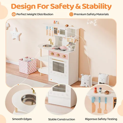Miniatura 5 de JOYMOR Juego de Cocina Infantil, Cocina para Niños Pequeños con Fregadero de Cocina y Abundantes Accesorios de Cocina, Ideal para el Juego Creativo