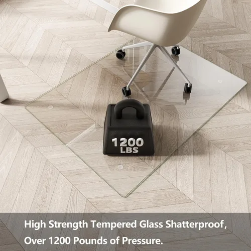 Miniatura 2 de Koonmi Tapete de cristal para silla de alfombra, 36 x 48 pulgadas, tapete de vidrio templado para silla de oficina, tapetes de vidrio con bordes