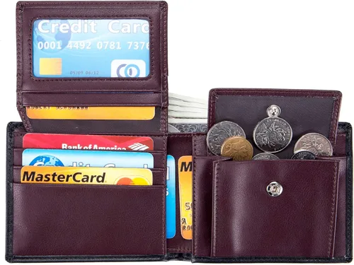 Miniatura 2 de OFAMOUS Cartera de cuero para hombre con bolsillo para monedas, ventana de identificación abatible, bloqueo RFID, billetera delgada con bolsillo