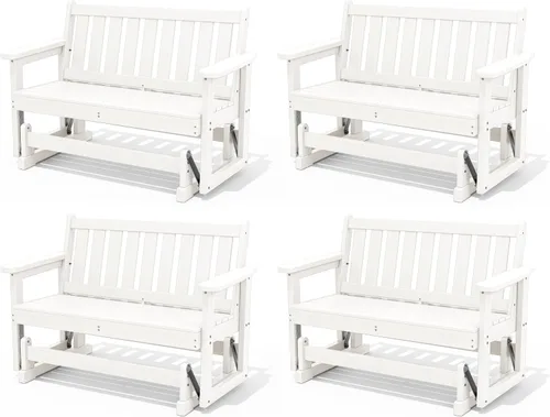 Miniatura 16 de SERWALL Silla Mecedora Deslizante para Exteriores, HDPE Resistente a Todo Clima, Sofá Biplaza para 2 Personas, Banco Mecedor para Exteriores con Gris