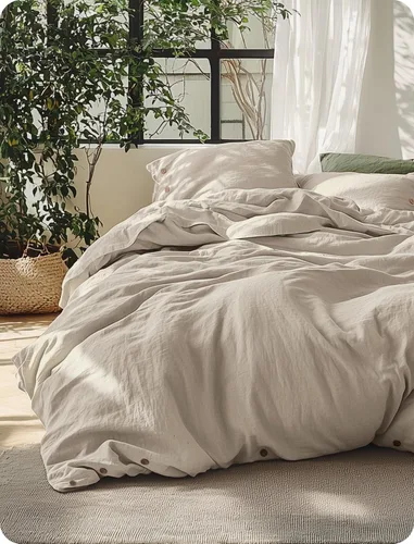Bedsure Funda de edredón de lino tamaño Queen – Juego de ropa de cama de mezcla de lino y algodón, suave y acogedor, 3 piezas, 1 funda de edredón de