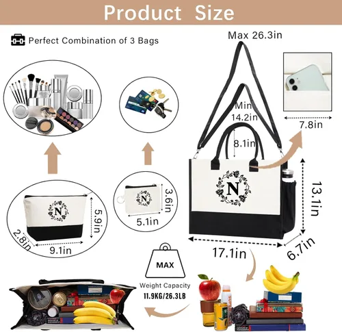 Miniatura 93 de Monogram - Bolsas de lona personalizadas con iniciales para mujer, bordado de doble cara, bolsas de playa, regalos para mujeres
