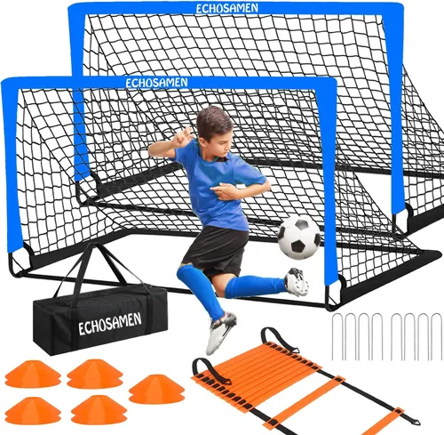 Miniatura 11 de Porterías de fútbol para niños para el patio trasero, juego de 2 porterías de fútbol de 6 x 4 pies para niños con red de fútbol, 10 conos de fútbol