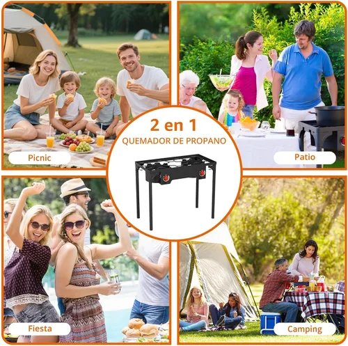 Miniatura 6 de Estufa de gas de 2 quemadores, quemador de propano para exteriores de alta presión con patas desmontables, estufa de campamento de 150,000 BTU