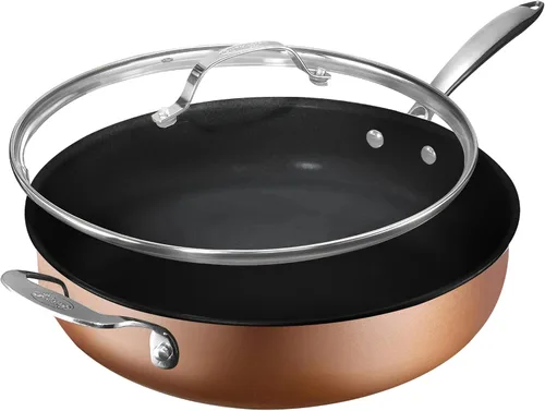 Miniatura 10 de GOTHAM STEEL Sartén para saltear de 4 cuartos con tapa, sartén para freír profunda de 12 pulgadas con tapa, sartén antiadherente grande con tapas
