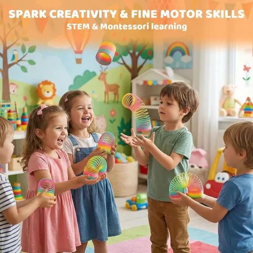 Miniatura 3 de JOHOUSE Rainbow Magic Spring Party Favores para niños, 12 piezas de plástico colorido de primavera juguete caja del tesoro juguetes de masa de juego