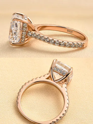 Miniatura 6 de Anillo de compromiso de corte cojín de 4 quilates para mujer, piedra blanca/amarilla grado 5A, circonita cúbica S925, plata, amarillo/blanco/oro rosa