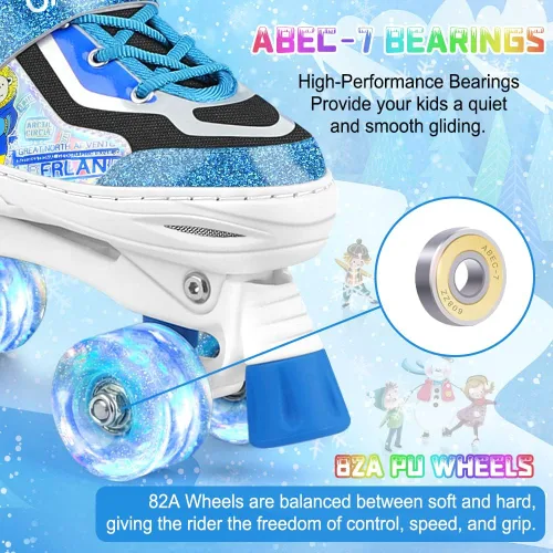Miniatura 7 de Patines para niños y niñas, 4 tamaños, ajustables, con ruedas iluminadas para niños, adolescentes, principiantes y avanzados, interiores