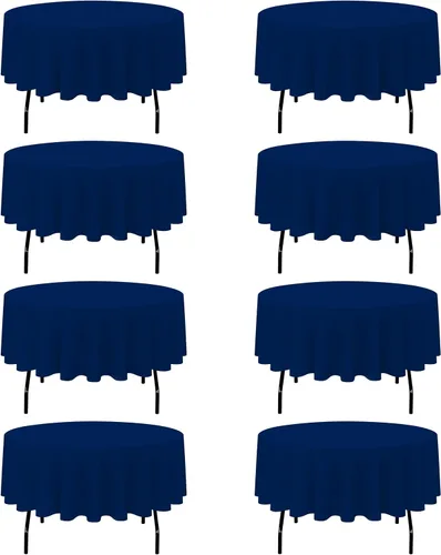 Miniatura 99 de BRILLMAX Paquete de 4 manteles redondos color azul rey de 132 pulgadas, tela de lino de poliéster lavable a granel, para bodas, recepciones, Azul