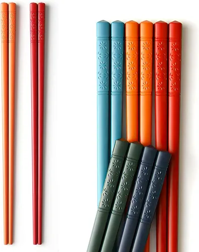 Miniatura 8 de YFWOOD 5 pares de palillos, palillos reutilizables aptos para lavavajillas, antideslizantes, de 9.4 pulgadas - Negro