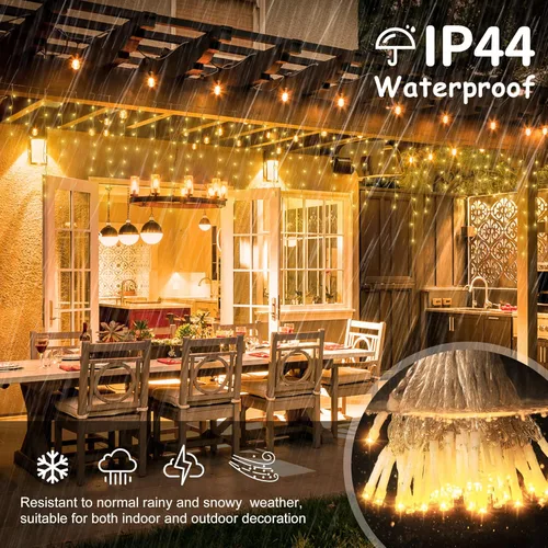 Miniatura 4 de Luces de carámbano de 33 pies con 300 luces LED para exteriores, impermeables, con 50 gotas, tira de luces blancas cálidas para bodas, fiestas