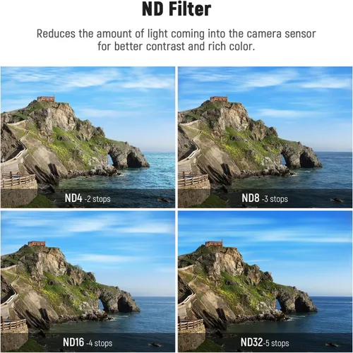 Miniatura 3 de NEEWER Paquete de 4 filtros ND, juego de filtros de lente de densidad neutra multicapa (ND4/8/16/32) con marco de aluminio y vidrio óptico