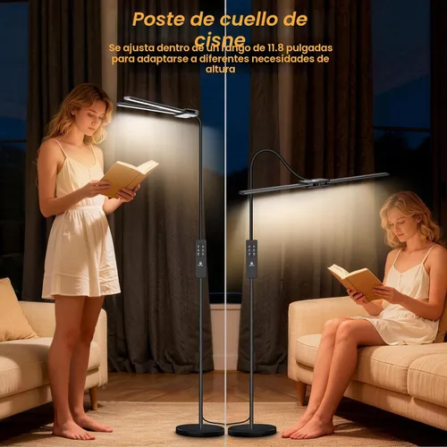 Miniatura 5 de Syrinx Lámpara de Pie LED, Lámparas de Pie de Doble Cabezal con Cuello de Ganso para Sala de Estar con Interruptor de Gestos y Control Remoto