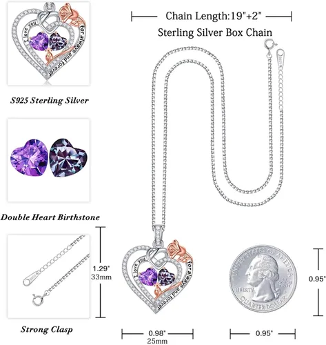 Miniatura 4 de Iefil Collares de corazón de rosa, regalos para ella, collar de plata de ley 925 con piedra natal, regalos de aniversario de cumpleaños