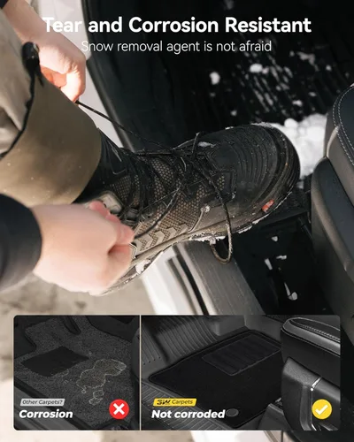 Miniatura 8 de 3W Tapetes para piso y alfombra delantera para Ford F150 / F-150 Lightning SuperCrew Cab 2015-2025, forro para piso TPE todo clima resistente