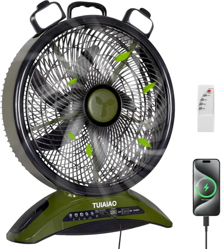 Miniatura 12 de Ventilador de campamento con batería de 45000 mAh con LED, aspas grandes de 12 pulgadas, ventilador portátil recargable de alta velocidad