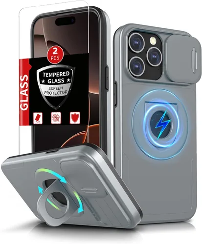 Miniatura 61 de Funda magnética para iPhone 11 Pro compatible con carga inalámbrica MagSafe, con 2 protectores de pantalla, anillo kickstand de 360° integrado +
