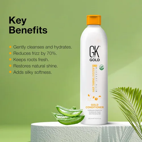 Miniatura 3 de GK HAIR Global Keratin Gold Acondicionador (8.5 fl oz / 8.5 fl oz) Hidratante para el cabello Brillo y protección con aceite de argán, manteca