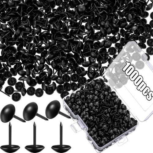 Outus 1000 piezas de tachuelas de tapicería negras de 7/16 pulgadas tachuelas decorativas para muebles clavos de tapicería con caja de
