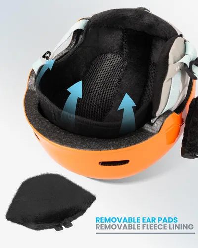 Miniatura 5 de OutdoorMaster - Juego de casco y gafas de esquí para niños, casco de snowboard, carcasa de PC duradera y espuma EPS, casco de nieve con 12 Naranja