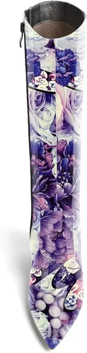 Miniatura 38 de AMBELIGHT Botas altas hasta la rodilla con cremallera y puntera puntiaguda para mujer, de patente sólida, tacón alto, 3.3 pulgadas