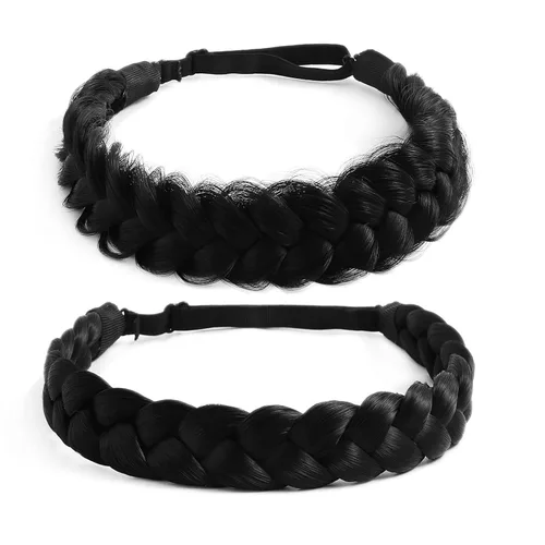 Miniatura 10 de Diadema trenzada, 2 combinaciones de 3 hebras, desordenada, ancha, esponjosa, elástica, diadema trenzada, accesorio de belleza para mujeres y niñas