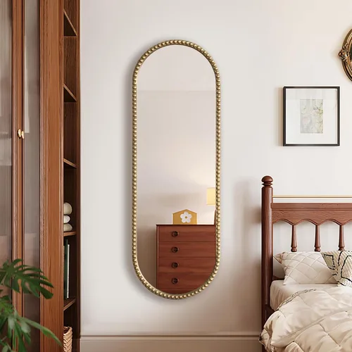 Miniatura 6 de Espejo de cuerpo entero ovalado dorado antiguo, espejo de pared de cuerpo completo, espejos barrocos con cuentas de metal dorado, espejo decorativo