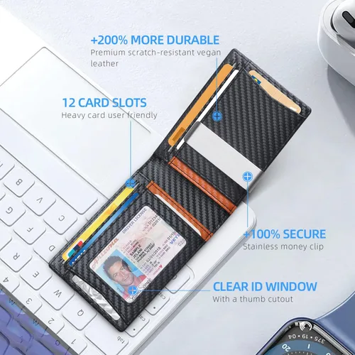 Miniatura 53 de Zitahli - Billeteras delgadas RFID para hombres, billetera de cuero flexible con clip de dinero, cartera minimalista con bolsillo frontal