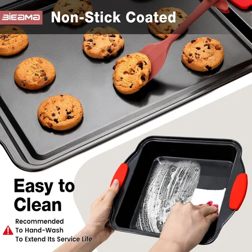 Miniatura 5 de BIEAMA - Juego de sartenes antiadherentes para hornear de 13 piezas Bandeja apilable de acero al carbono sin BPA, bandeja para galletas, pasteles