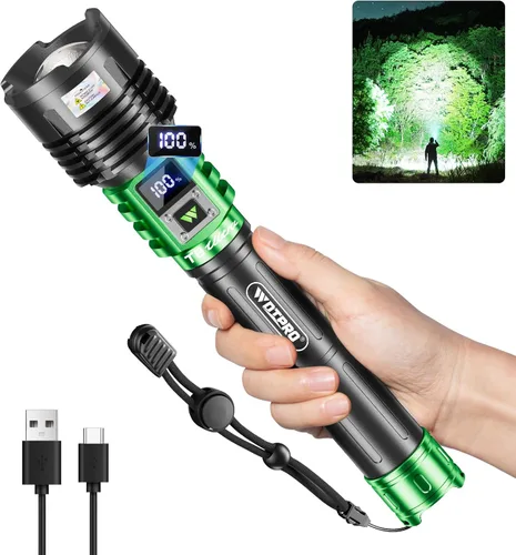 WdtPro Linternas LED recargables de alto lúmenes, linterna recargable súper brillante de 90000LM con pantalla LCD, 5 modos y potente linterna de