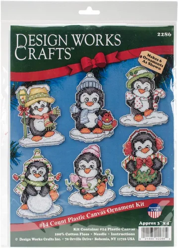 Design Works Crafts 2286 Pingüinos en hielo, 3-1/2 pulgadas cada kit de adorno de punto de cruz, pingüinos sobre hielo