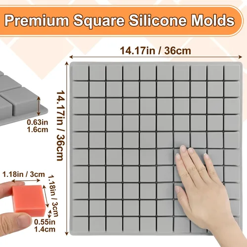 Miniatura 3 de Molde de silicona cuadrado para chocolate, cubitos de hielo, 100 cavidades Molde cuadrado de chocolate para caramelos duros, gelatina, gomitas