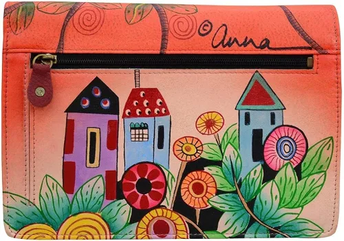 Miniatura 2 de Anna by Anuschka Cartera de cuero genuino pintada a mano para mujer con dos pliegues en una cuerda