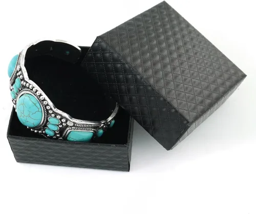 Miniatura 2 de Pulsera de turquesa comprimida con base chapada en rgentium antiguo para mujer, joyería de moda