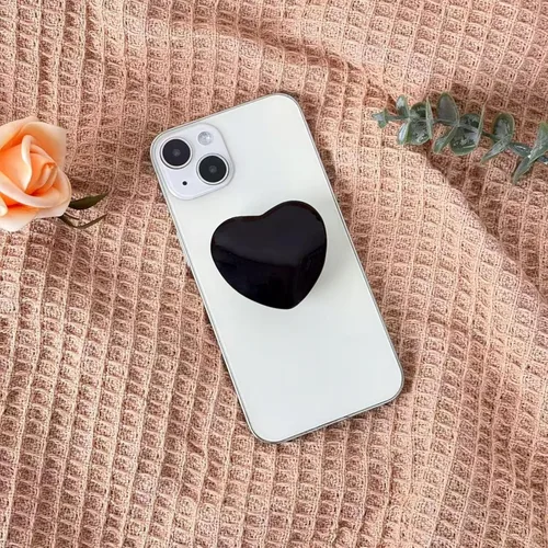 Miniatura 8 de Accesorio transparente para teléfono móvil en forma de corazón, soporte plegable de resina negra, base elástica transparente, adecuado