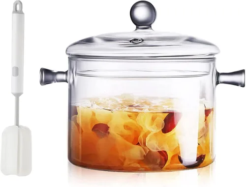 AEFPOYMXU Olla de Vidrio Transparente para Cocción Lenta en Estufa Potpurrí Cacerola de Cocina con Tapa Juego de Utensilios de Cocina Resistente al